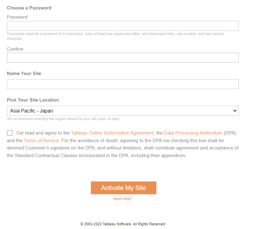 Install Tableau - Tableau Online enter details to activate